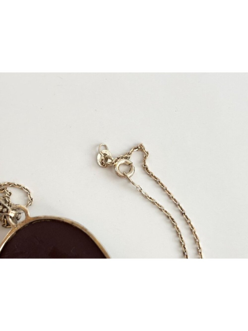Courting Scene Brown & White Cameo Two Lovers 925 Vintage Pendant Necklace - 17" - Picture 7 of 16
